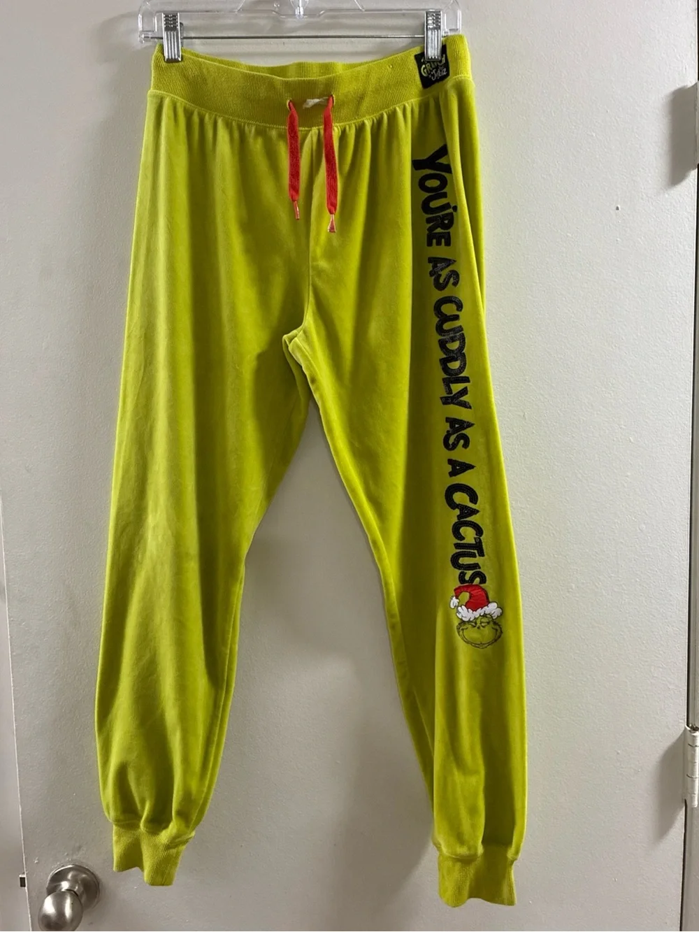 Justice Lime Green Sweatpants with Red Drawstring and Black Side Graphic